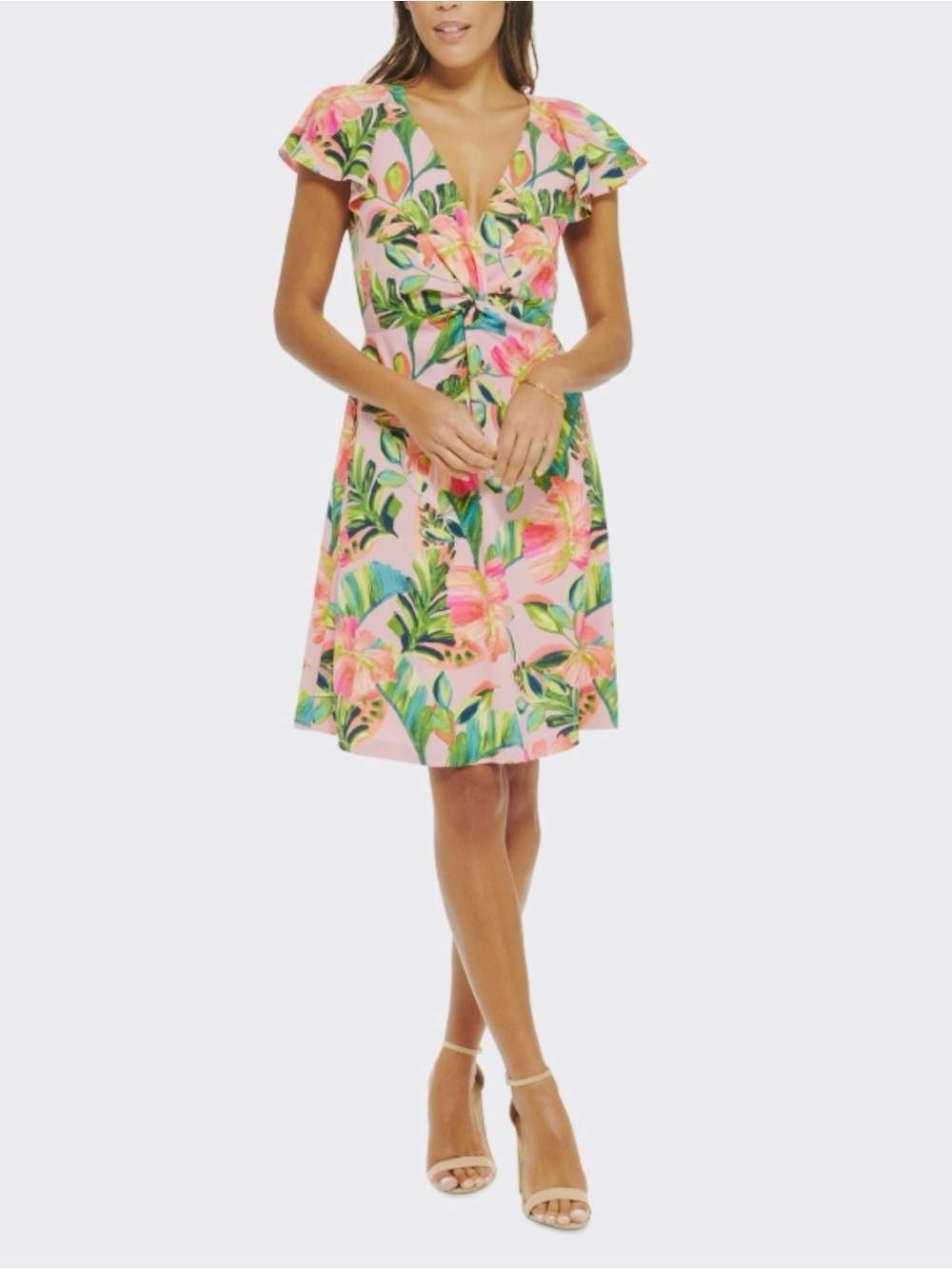 KENSIE Pink Tropical Fit and Flare dress